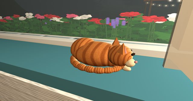 Marmalade, a ginger tabby, asleep nose to tail on the window seat.