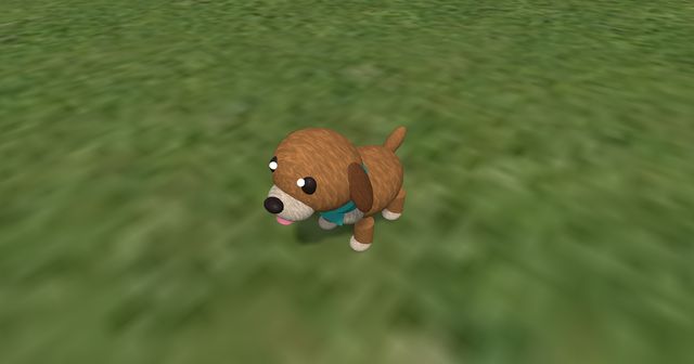 A caramel pup plushie with a cream muzzle, floppy ears and a teal bandana.